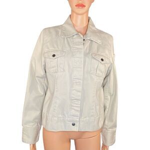 Beige Utility Jacket Snap Button Closure Front Chest Pockets Women SZ M